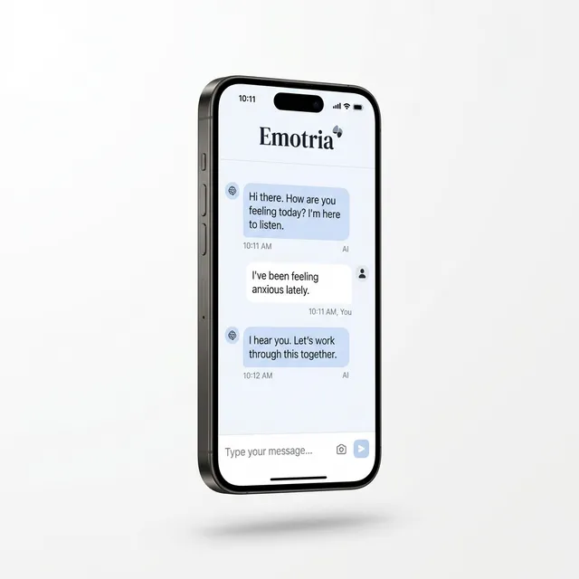Emotria AI therapy companion app — voice and text therapy sessions on mobile